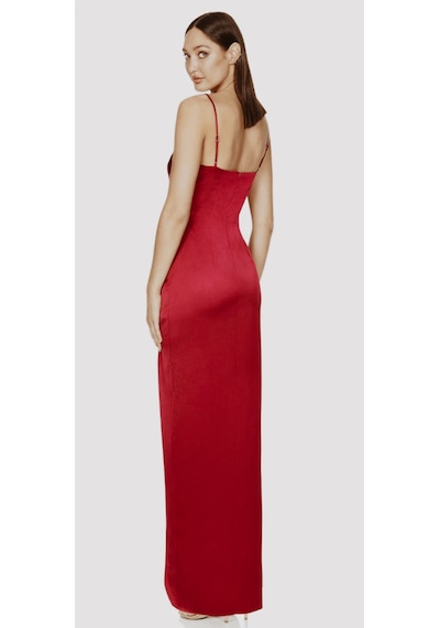 Hanife Glam Couture Hanife Glam Askılı Straplez Asetat Saten Abiye Elbise Kırmızı