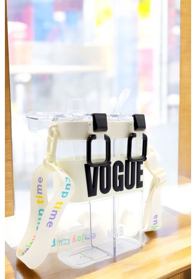 Çift Bölmeli Vogue Matara Beyaz, 900 Ml Çift Kapaklı, Pipetli