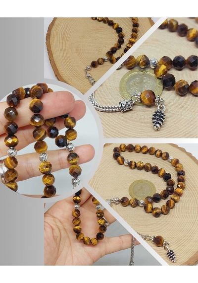 Yasamtohumu Kaplangözü Taşı Üst Segment Faset Kesim 33lük Tesbih 8mm 39555 Çok Renkli