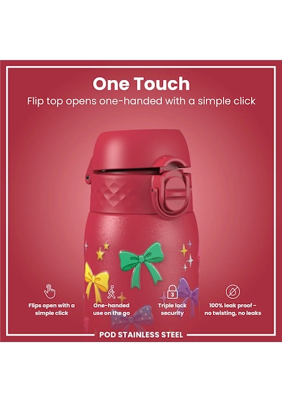 Ion8 - Paslanmaz Çelik Çocuk Suluk - Fiyonklar - 400 Ml - Sızdırmaz Çok Renkli