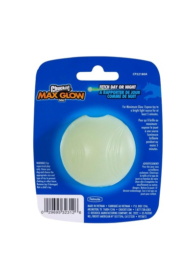 Chuckit Max Glow Gece Parlayan Köpek Oyun Topu Fosforlu, Dayanıklı Ve At-getir Oyun Topu - Small