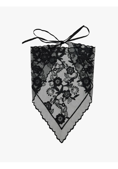 Koton Bağlamalı Çiçek Desenli Dantel Detaylı Bandana Fular Siyah 7wak50179aa