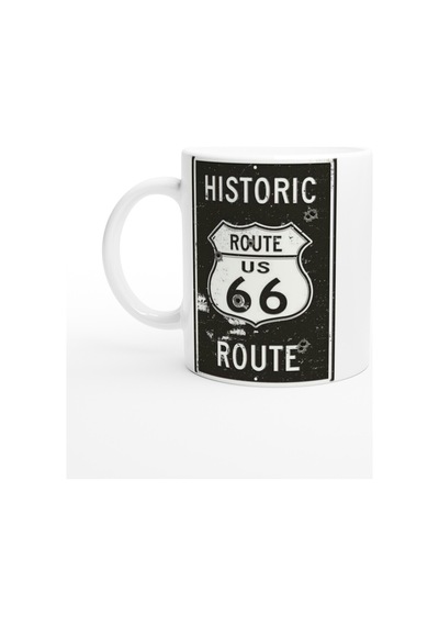 Route 66 Kurşun İzli Retro Metal Levha Temalı Kupa Bardak Renkli