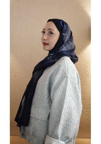 Mirsoy Scarf Safir Etnik Desen Şal Lacivert