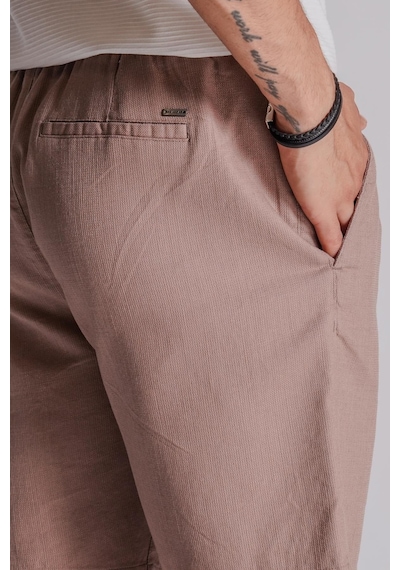 Braccas Erkek Yandan Cepli Beli Lastikli Keten Dokulu Relaxed Fit Jogger Şort Vizon Vizon