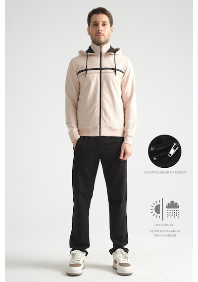 Shooter Sportswear Shooter Premium Dik Yaka Rahat Form Klasik Paça Erkek Eşofman Takımı Bej