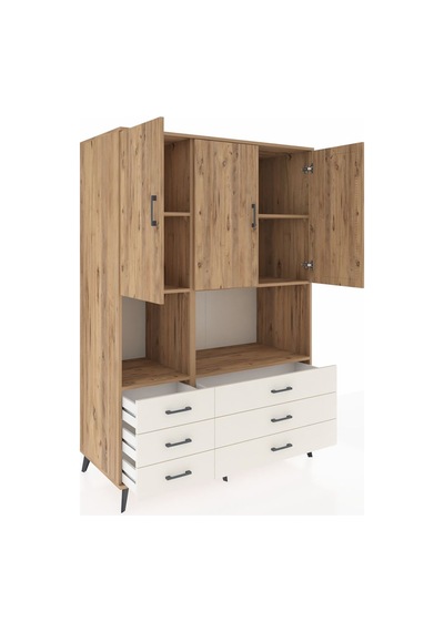 Kronos Dolap 6 Raflı 6 Çekmeceli 3 Kapaklı 132x59x195 Çam-çam... Çam