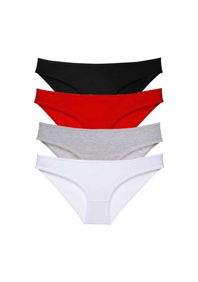 4 Adet Süper Eko Set Likralı Kadın Slip Külot Siyah Kırmızı Gri Beyaz Beden: M Standart