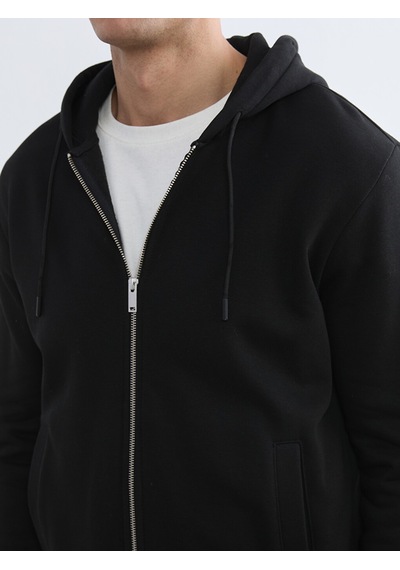 Lcw Vision Siyah Kapüşonlu Erkek Fermuarlı Sweatshirt