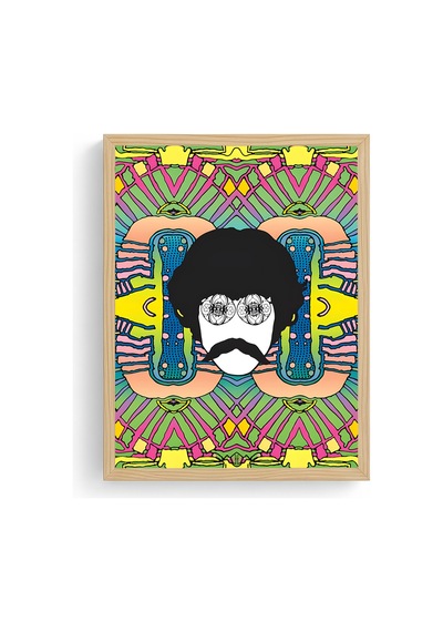 Doğal Ahşap Çerçeveli Canlı Geometrik Tablo - Pop Art Desenli Huhu2011