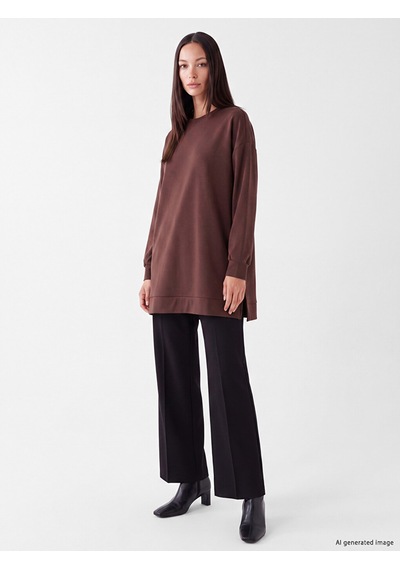 LC Waikiki Lc Waıkıkı Kahverengi Soft Touch Kadın Sweatshirt Tunik