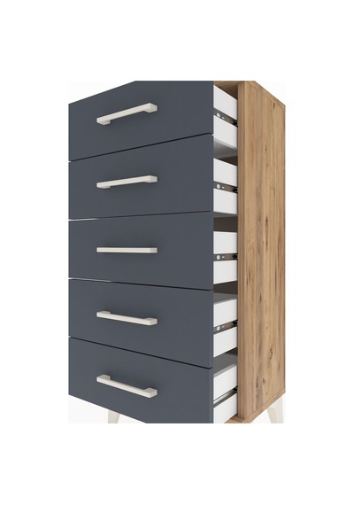 Arges Komodin 5 Çekmeceli 44x30x96 Çam-antrasit Atlas Çam