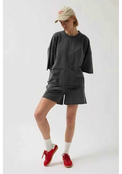 Oversize Lazer Kesim Bisiklet Yaka T-shirt Antrasit