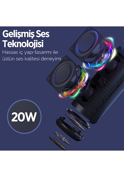 Nowgo F6 20w Rgb Speaker Su Geçirmez Taşınabilir Kablosuz Bluetooth Hoparlör Siyah