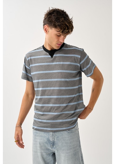 Bisiklet Yaka Çizgili Erkek T-shirt Antrasit
