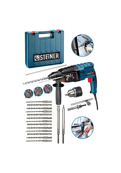 Steiner 4000 W Darbeli Kırıcı Delici Matkap + Mandren + 15 Parça Uç