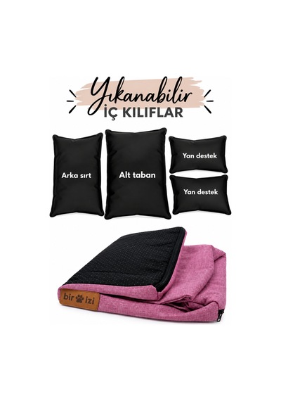 Kedi Ve Köpek Koltuğu Tamamen Fermuarlı Çıkarılabilir İç Minder Boncuk Elyaf Kaydırmaz Taban Kedi Ve Köpek Yatağı Pembe - 940616920 S