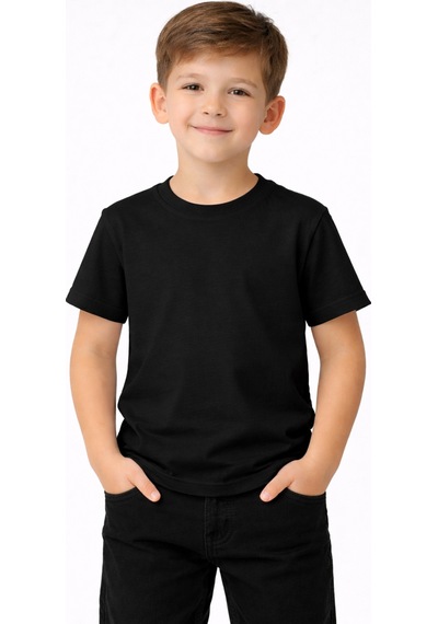 Parti Selesi Unisexs Çocuk Düz Kısa Kollu T-shirt Siyah