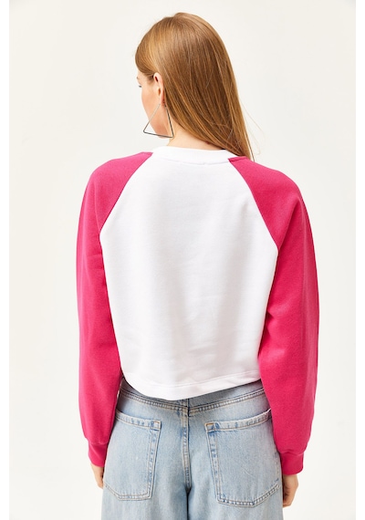 Kadın Oversize Pembe-beyaz Içi Polarlı Şardonlu Nakışlı Pamuklu K Pembe - Beyaz