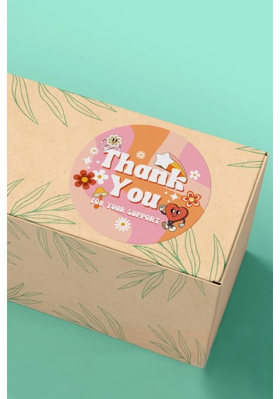 90 Adet Thank You Teşekkür Etiketi Retro Groovy 3x3cm St2050 Çok Renkli