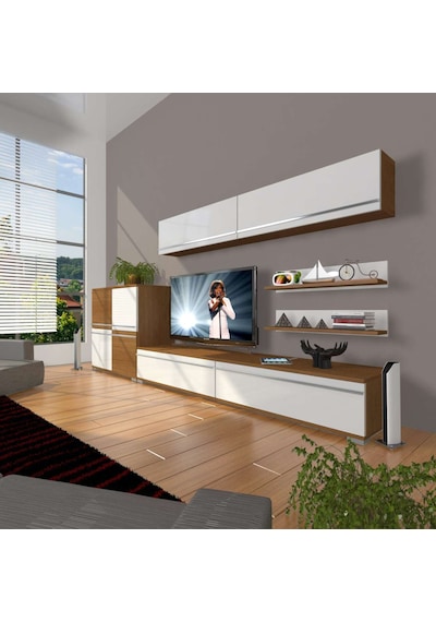 Decoraktiv Eko 6y Mdf Std Tv Ünitesi Tv Sehpası - Ceviz Beyaz Ahşap - Beyaz