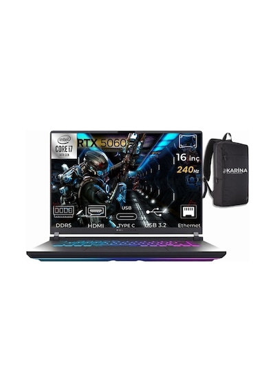 Asus Rog Strix G16 G615JMR-S5048-K48 i7-1465HX 24 GB 512 GB RTX5060 8 GB 16" W11P WQXGA Dizüstü Oyuncu Bilgisayar