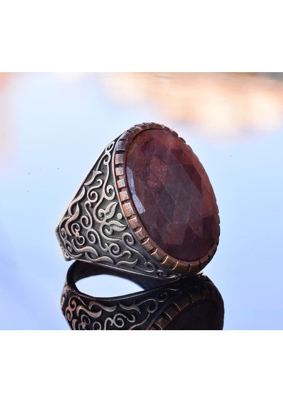 El Yapımı Doğal Safir Taşlı Yüzük, 23.95 Karat, Gümüş Erkek Yüzüğü - Bilgelik Ve Kraliyet Sembolü Gümüş