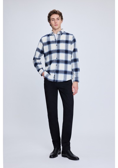 Hatemoğlu Lacivert Slim Fit Kareli Düğmeli Yaka Uzun Kollu Pamuklu Gömlek 19151010024a L16 1964079 Lacivert