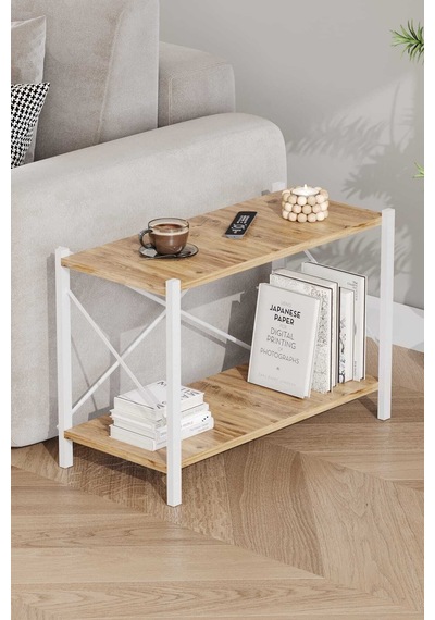 Koltuk Yani Sehpa Beyaz Profil Çam Sunta 60x24x44 Cm Mtl024 Beyaz-çam