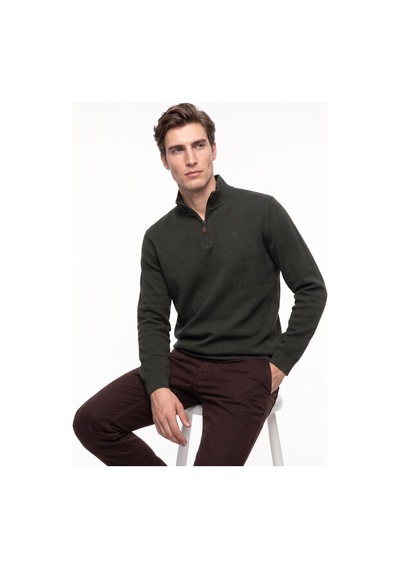 Mustang Haki Erkek Fermuarlı Basic Nakışlı Sweatshirt M6wm-swt1591