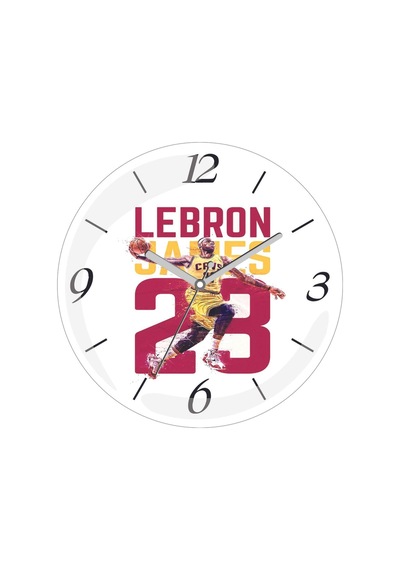 Lebron James 23 Numara Çap 30cm Sessiz Akar Bombeli Gerçek Cam Duvar Saati Siyah