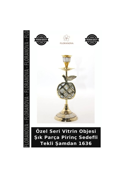 Özel Seri Vitrin Objesi Şık Parça Pirinç Sedefli Tekli Şamdan 1636 Çok Renkli