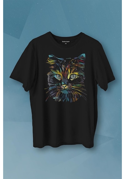 Renkli Sevimli Kedi Rengarenk Minnoş Cat Baskılı Tişört Unisex T-shirt 001