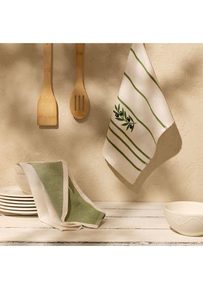 Soft Zeytin Desenli 2'li Kurulama Bezi - Beyaz - 30x50 Cm Çok Renkli