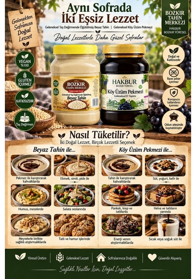 Bozkır Tahin Merkezi Muhteşem İkili Beyaz Tahin 935 Gr- Köy Üzüm Pekmezi 950 Gr Doğal&katkısız