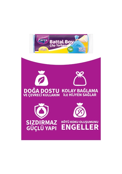 Güçlü Çöp Torbası Battal Boy 10'lu 72 X 95 Cm Üçlü Set