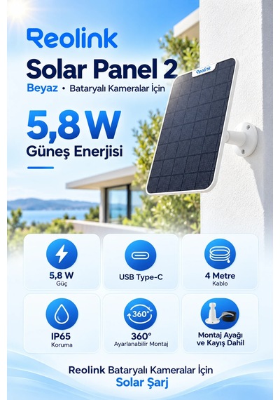 Reolink Solar Panel 2 Güneş Paneli Beyaz - 5.8w Type-c