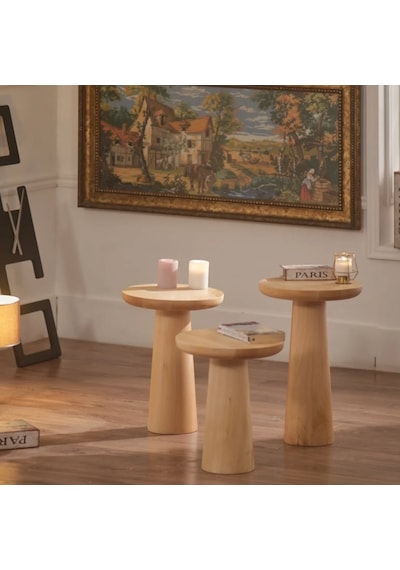 Mushroom 3'lü Zigon Sehpa Doğal Ahşap Rengi