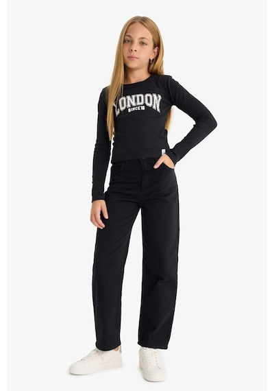 Defacto Kız Çocuk Straight Fit Geniş Bol Paça Cepli Pamuklu Okul Pantolonu C9471a825aubk27 Siyah