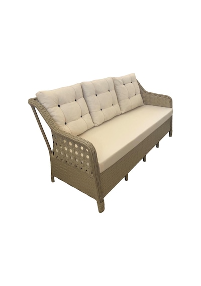 Garden House Alüminyum Kapuçino Rattan Krem Kumaşlı Bahçe Koltuk Takımı 3 1 1 2 Puf Masa Bahçe Mobilyası Krem