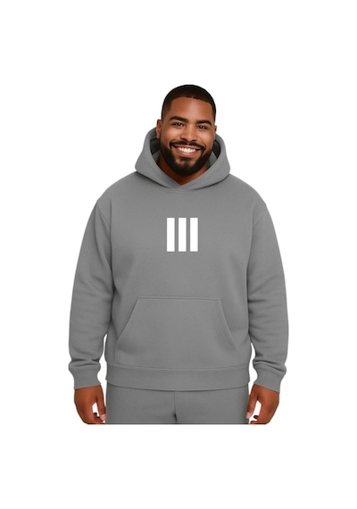 Benroma 3 Çizgi Baskılı Büyük Beden Unisex Sweatshırt Gri