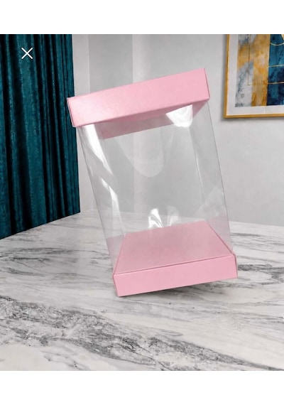Asetat Gelin Çeyiz Bohça Kutusu Toz Pembe Şeffaf Katlanabilir Demonte Büyük Boy 23,5 23,5 40cm 1adet