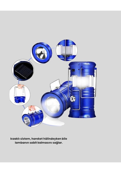 Güneş Enerjili Kamp Lambası Şarjlı Taşınabilir Kompakt Açık Hava Işığı