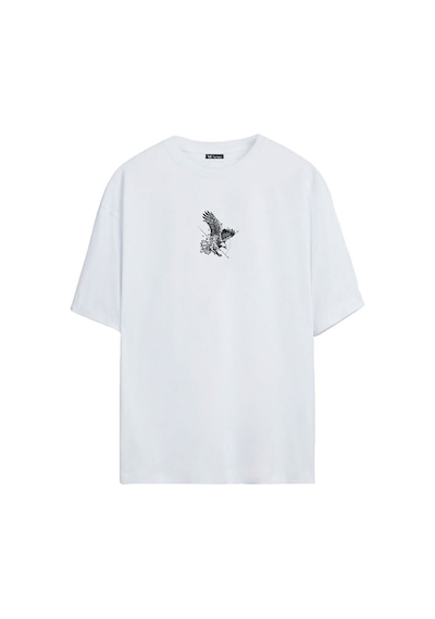 Thewert Unisex Kartal Baskılı Beyaz Oversize Tshirt