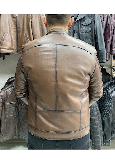 Nyc Giyim Tekstil & Deri Spor Ceket Hakiki Deri Slim Fit ,gündelik,mevsimlik Kahverengi