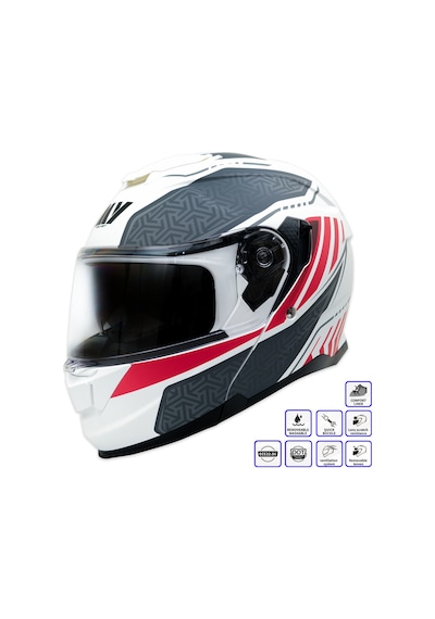 My Helmets Mks002-wrg Güneş Vizörlü Şeffaf Çene Açılır Motosiklet Kaskı Beyaz - Kırmızı - Siyah