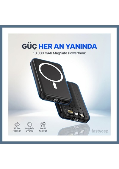 Buradabulabilirsin 10.000 Mah Kablosuz Hızlı Şarjlı Magsafe Powerbank Led Ekranlı Dahili Kablolu Powerbank Çoklu Giriş Bbz Çok Renkli