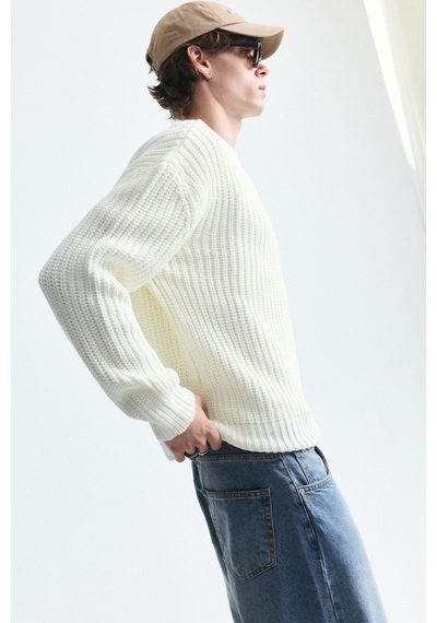 Vamos Oversize Basic Triko Kazak Kemik