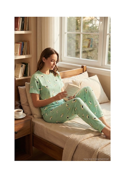 Lela Regular Fit Kısa Kollu Bayan Pijama Takımı 65740104 Mint