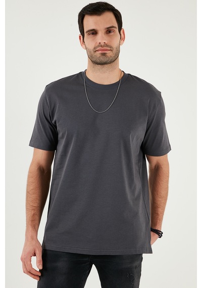 Buratti Pamuklu Relaxed Fit Sıfır Yaka Erkek T Shirt 5905446 Koyu Antrasit